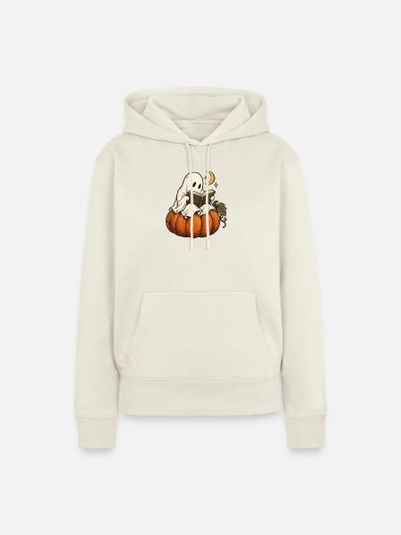Lesestunde im Kürbislicht - Frauen Premium Bio Hoodie - Naturweiß