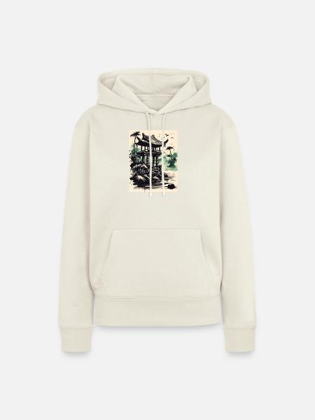 Tintenpavillon am Wasser - Frauen Premium Bio Hoodie - Naturweiß