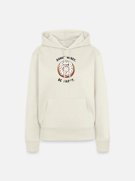 Donat Worry - be happy - Frauen Premium Bio Hoodie - Naturweiß