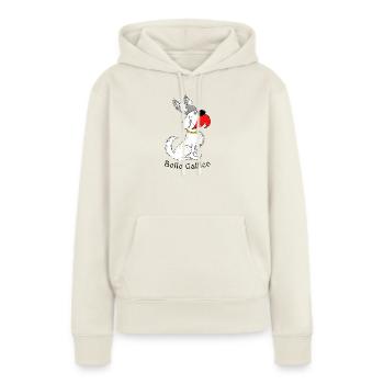 « Bello Gallico - le chien gaulois » - Sweat à capuche Premium bio Femme - blanc cassé - Devant - Selfina (174cm)
