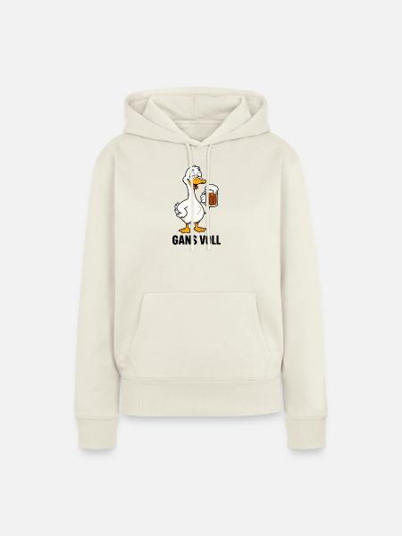 Biertrinkende Ente Cartoon - Frauen Premium Bio Hoodie - Naturweiß