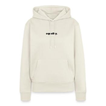 Égalité - Sweat à capuche Premium bio Femme - blanc cassé - Devant - Selfina (174cm)