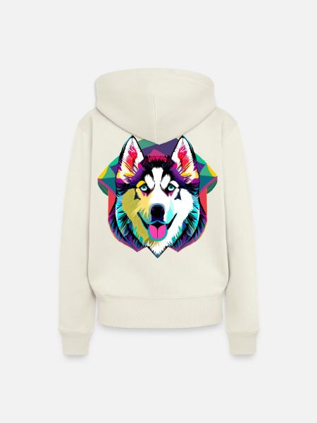 Farbenfroher Husky - Frauen Premium Bio Hoodie - Naturweiß