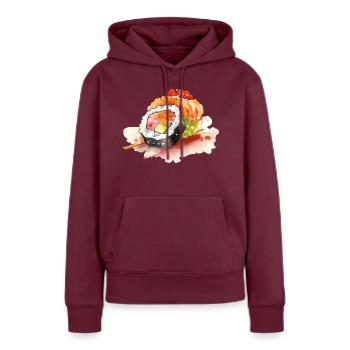 Sushi - Frauen Premium Bio Hoodie - Burgunderrot - Vorne - Julia (174cm)