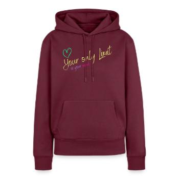 Motivation - ohne Grenzen / keine Limits - Frauen Premium Bio Hoodie - Burgunderrot - Vorne - Julia (174cm)