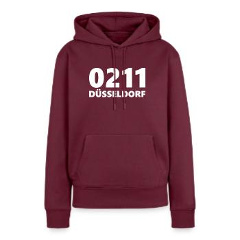 0211 Vorwahl Düsseldorf NRW Rhein - Frauen Premium Bio Hoodie - Burgunderrot - Vorne - Julia (174cm)