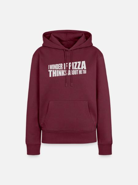 pizza thinks about me - Frauen Premium Bio Hoodie - Burgunderrot