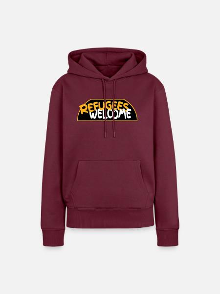 Flüchtlinge willkommen retro logo - Frauen Premium Bio Hoodie - Burgunderrot