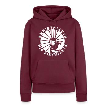 Annibyniaeth Nid Dibyniaeth - Frauen Premium Bio Hoodie - Burgunderrot - Vorne - Julia (174cm)