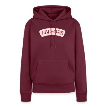 ABI2025 - Frauen Premium Bio Hoodie - Burgunderrot - Vorne - Julia (174cm)