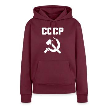 Soviet - Hammer und Sichel Sowjetunion - Kommunist - Frauen Premium Bio Hoodie - Burgunderrot - Vorne - Julia (174cm)