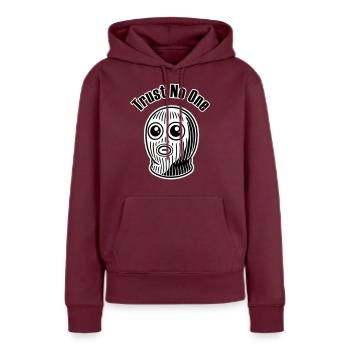 Criminel aux yeux écarquillés - Ne faites confiance à personne Design - Sweat à capuche Premium bio Femme - bourgogne - Devant - Julia (174cm)