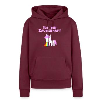 Caca Licorne Kotze Caca de Licorne - Sweat à capuche Premium bio Femme - bourgogne - Devant - Julia (174cm)