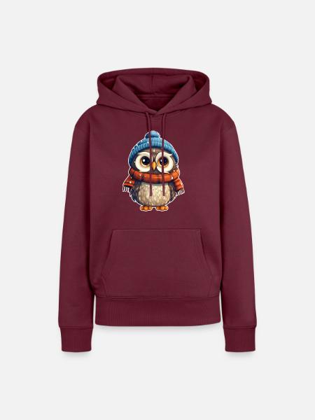 Winter süsse Eule - Frauen Premium Bio Hoodie - Burgunderrot