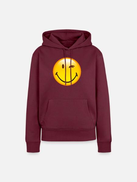 Smiley Glossy Happy Blink - Frauen Premium Bio Hoodie - Burgunderrot