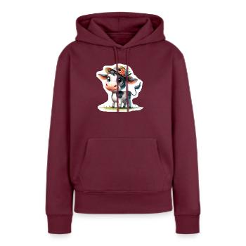 Veau avec chapeau de paille - Sweat à capuche Premium bio Femme - bourgogne - Devant - Julia (174cm)