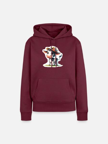 Kälbchen mit Strohhut - Frauen Premium Bio Hoodie - Burgunderrot