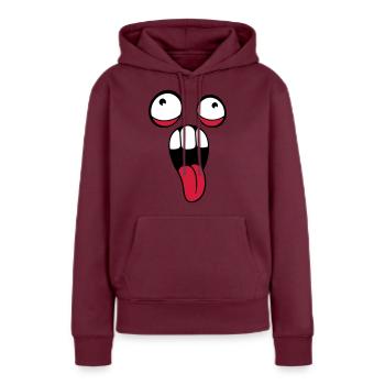 verrueckt gesicht kopf augen zunge mund rausstreck - Frauen Premium Bio Hoodie - Burgunderrot - Vorne - Julia (174cm)