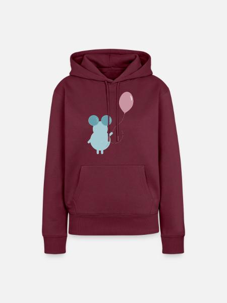 MOUSE HOLDING A BALLOON ILLUSTRATION - Frauen Premium Bio Hoodie - Burgunderrot