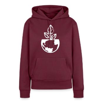 planet erde pflanze - Frauen Premium Bio Hoodie - Burgunderrot - Vorne - Julia (174cm)
