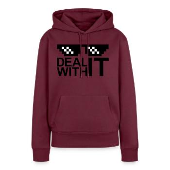 sonnenbrille pixel balken text deal with it entspa - Frauen Premium Bio Hoodie - Burgunderrot - Vorne - Julia (174cm)