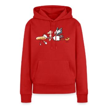 Storch bringt Baby - Frauen Premium Bio Hoodie - Rot - Vorne - Julia (174cm)