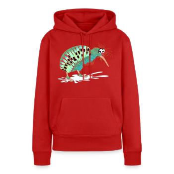 Drôles d’animaux - Drôle d’oiseau Kiwi Oiseau - Sweat à capuche Premium bio Femme - rouge - Devant - Julia (174cm)