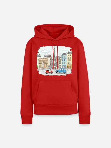 Pariser Stadtsilhouette Eiffelturm Cartoon-Kunst - Frauen Premium Bio Hoodie - Rot