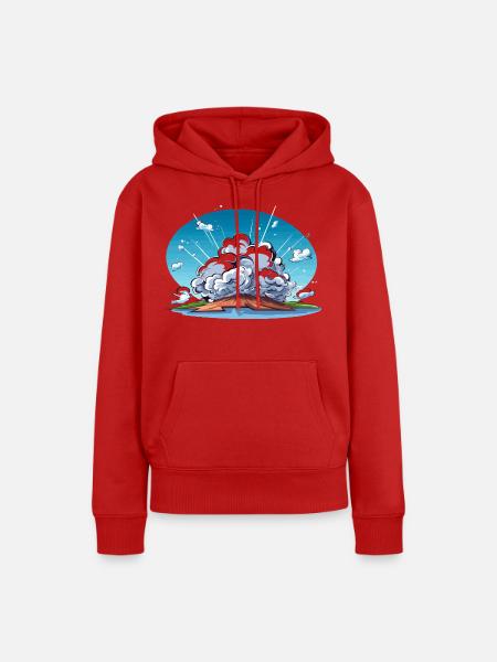 Comic Explosion im Landschaftspanorama - Frauen Premium Bio Hoodie - Rot