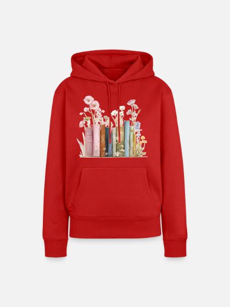 Bücher mit Blüten - Frauen Premium Bio Hoodie - Rot