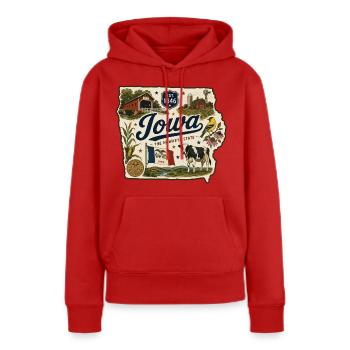 Iowa Hawkeye State Vintage Farm Aufkleber - Frauen Premium Bio Hoodie - Rot - Vorne - Julia (174cm)