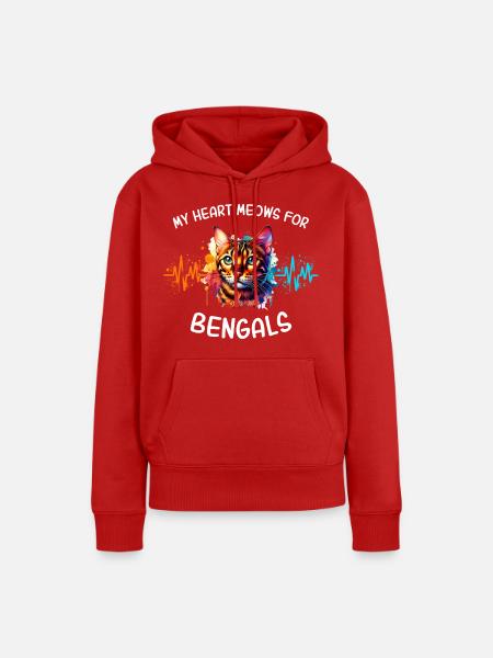 Bengalkatze Herzlinie - Frauen Premium Bio Hoodie - Rot