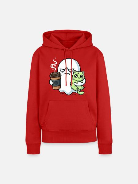 Halloween Kaffee Geist mit Zombie Katze - Frauen Premium Bio Hoodie - Rot