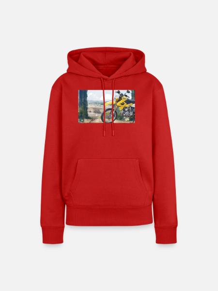 Motorrad in der Berglandschaft - Frauen Premium Bio Hoodie - Rot