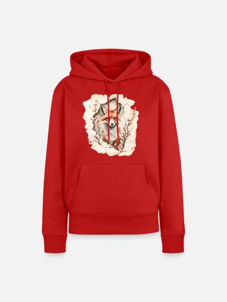 Fuchs mit Kirschblüten - Frauen Premium Bio Hoodie - Rot