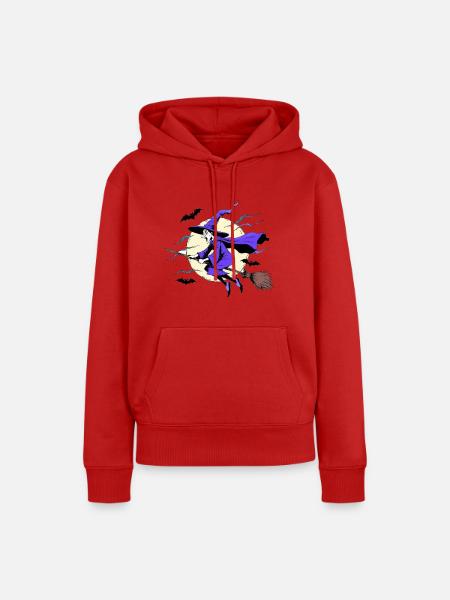 Hexe auf Besen - Frauen Premium Bio Hoodie - Rot