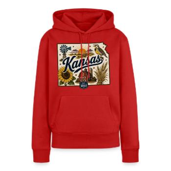 Kansas Sunflower State Vintage Reiseaufkleber - Frauen Premium Bio Hoodie - Rot - Vorne - Julia (174cm)
