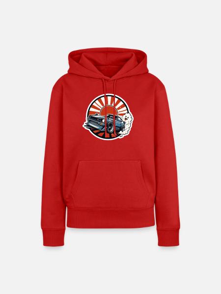 Sunrise Drift: Oldtimer-Rallye - Frauen Premium Bio Hoodie - Rot