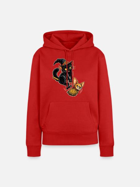 Halloween Hexenkatze mit störrischem - Frauen Premium Bio Hoodie - Rot
