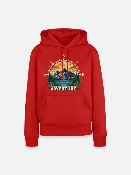 Bergsee Abenteuer Kompass - Frauen Premium Bio Hoodie - Rot