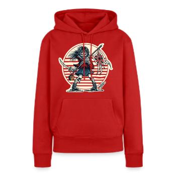 Abtrünnige Samurai-Jungfrau mit zerfetzter Flagge - Frauen Premium Bio Hoodie - Rot - Vorne - Julia (174cm)
