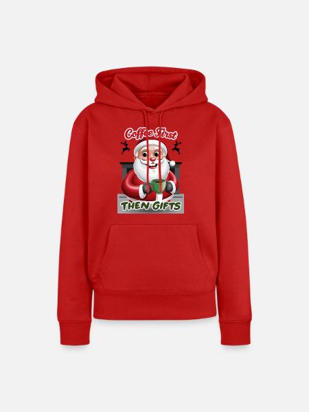 Weihnachtsmann mit Kaffee - Frauen Premium Bio Hoodie - Rot