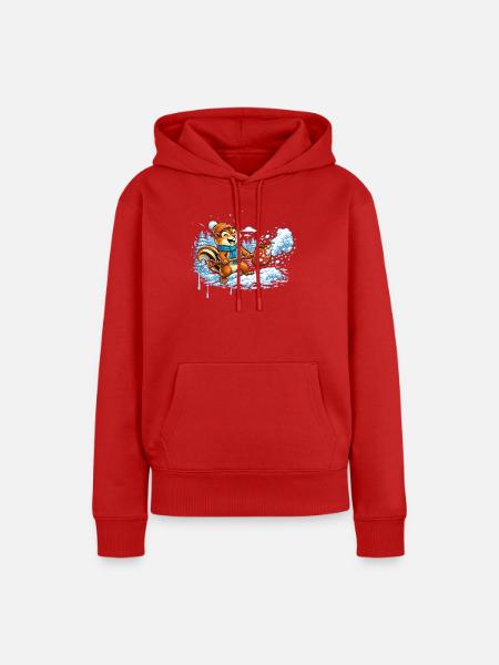 Streifenhörnchen beim Schneeschippen – Winterspaß - Frauen Premium Bio Hoodie - Rot