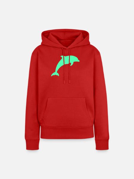 Leuchtender Delfin Silhouette - Frauen Premium Bio Hoodie - Rot