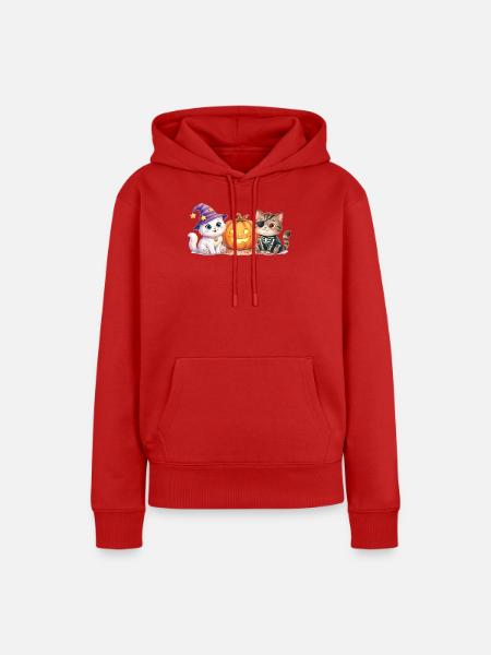 Süße Halloween Katzen mit Kürbis – Smilla & Fiete - Frauen Premium Bio Hoodie - Rot