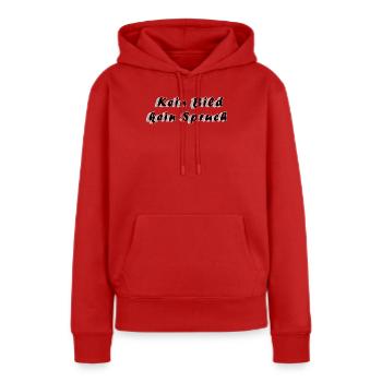Pas de photo, pas de slogan – minimalisme anti-slogan - Sweat à capuche Premium bio Femme - rouge - Devant - Julia (174cm)