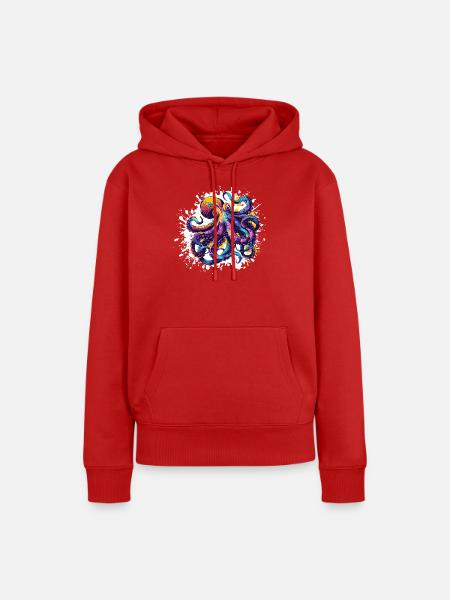 Neon-Tintenfisch Farbexplosion - Frauen Premium Bio Hoodie - Rot