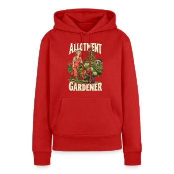 Ein Latzhosen mit einer Schubkarre voller Gemüse - Frauen Premium Bio Hoodie - Rot - Vorne - Julia (174cm)