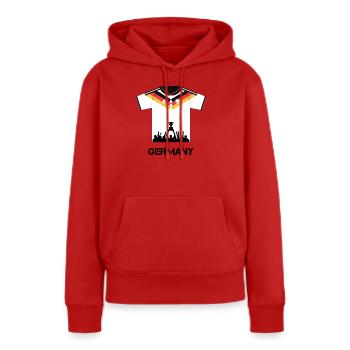 Maillot de football allemand avec coupe – Design du ventilateur - Sweat à capuche Premium bio Femme - rouge - Devant - Julia (174cm)