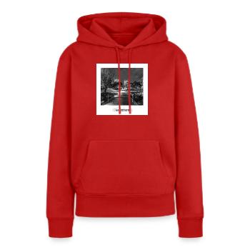 Wolfsburg bei Nacht - Frauen Premium Bio Hoodie - Rot - Vorne - Julia (174cm)